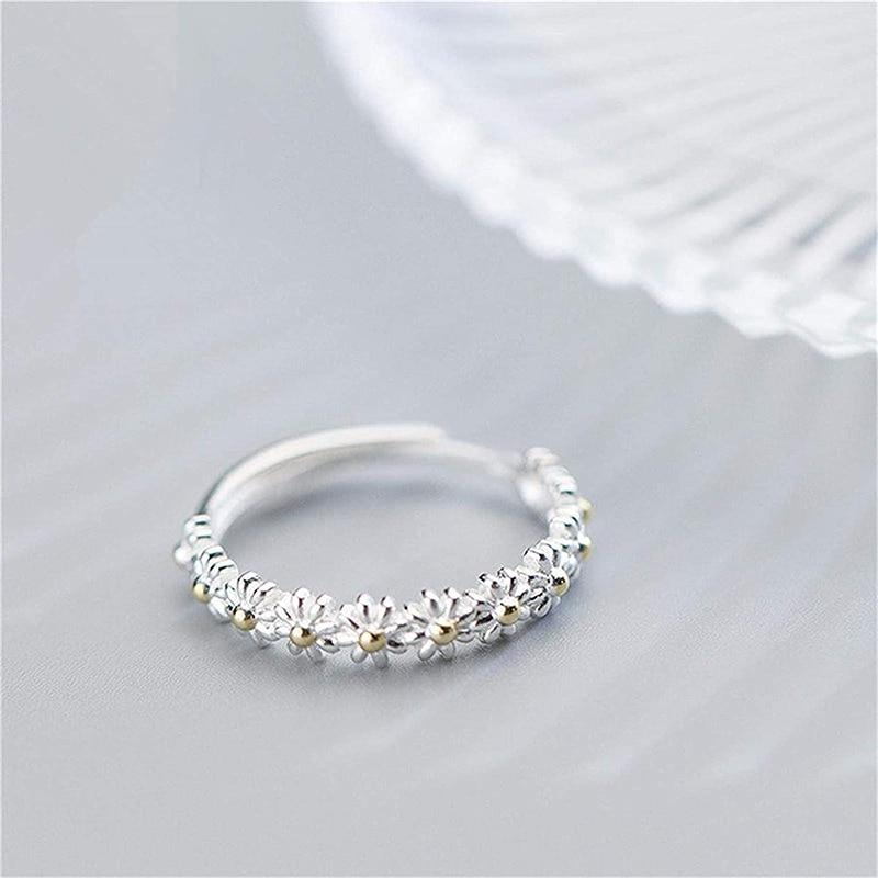 Flavia – Adjustable Daisy Ring crafted from Enamelled Silver