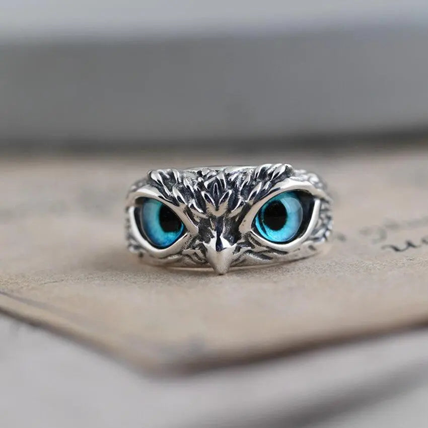 Happy Owl – Artisan Silver Ring with Opal Glow