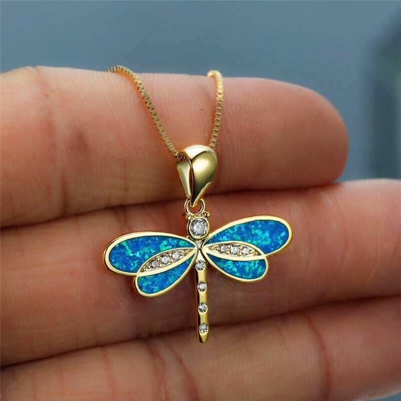 Siena – Necklace Featuring Dragonfly in Gold and Opal