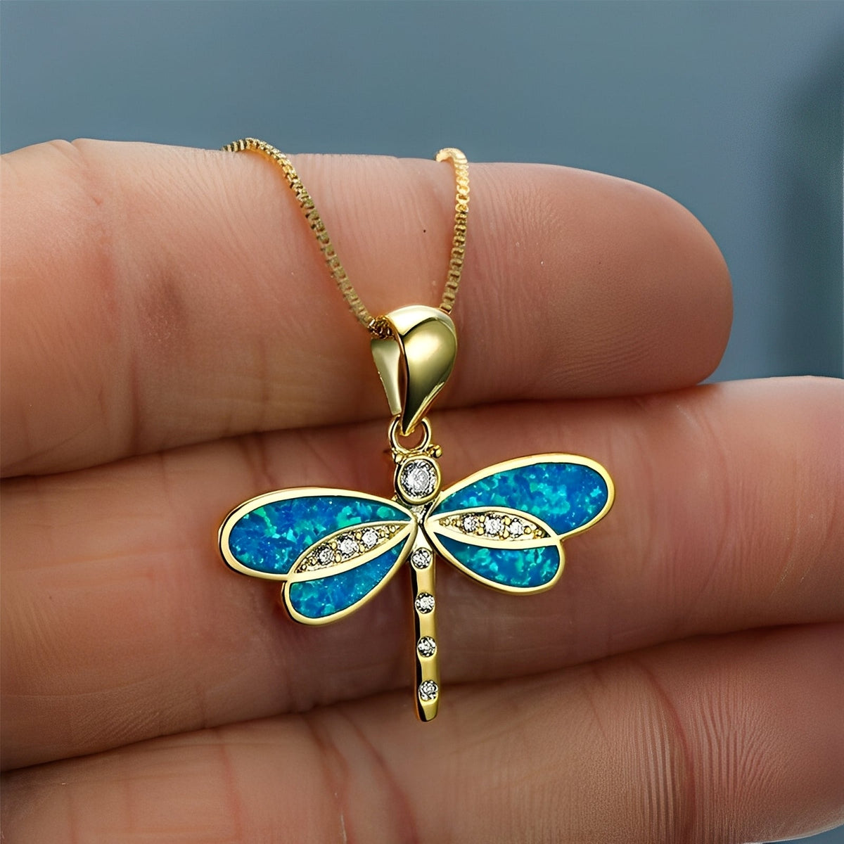 Priya – Dragonfly Necklace Gold featuring Opal
