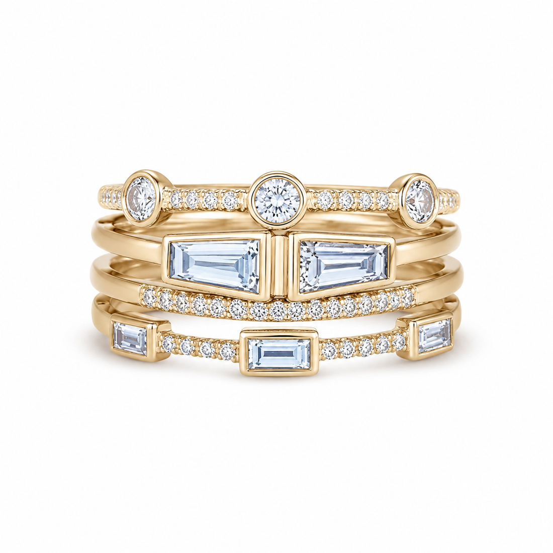 Shuvee – Set of Golden Vintage Rings with Zirconia
