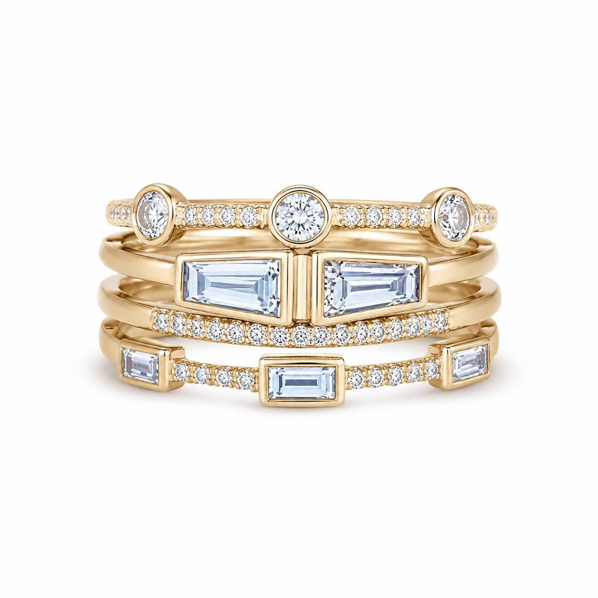 Shuvee – Set of Golden Vintage Rings with Zirconia