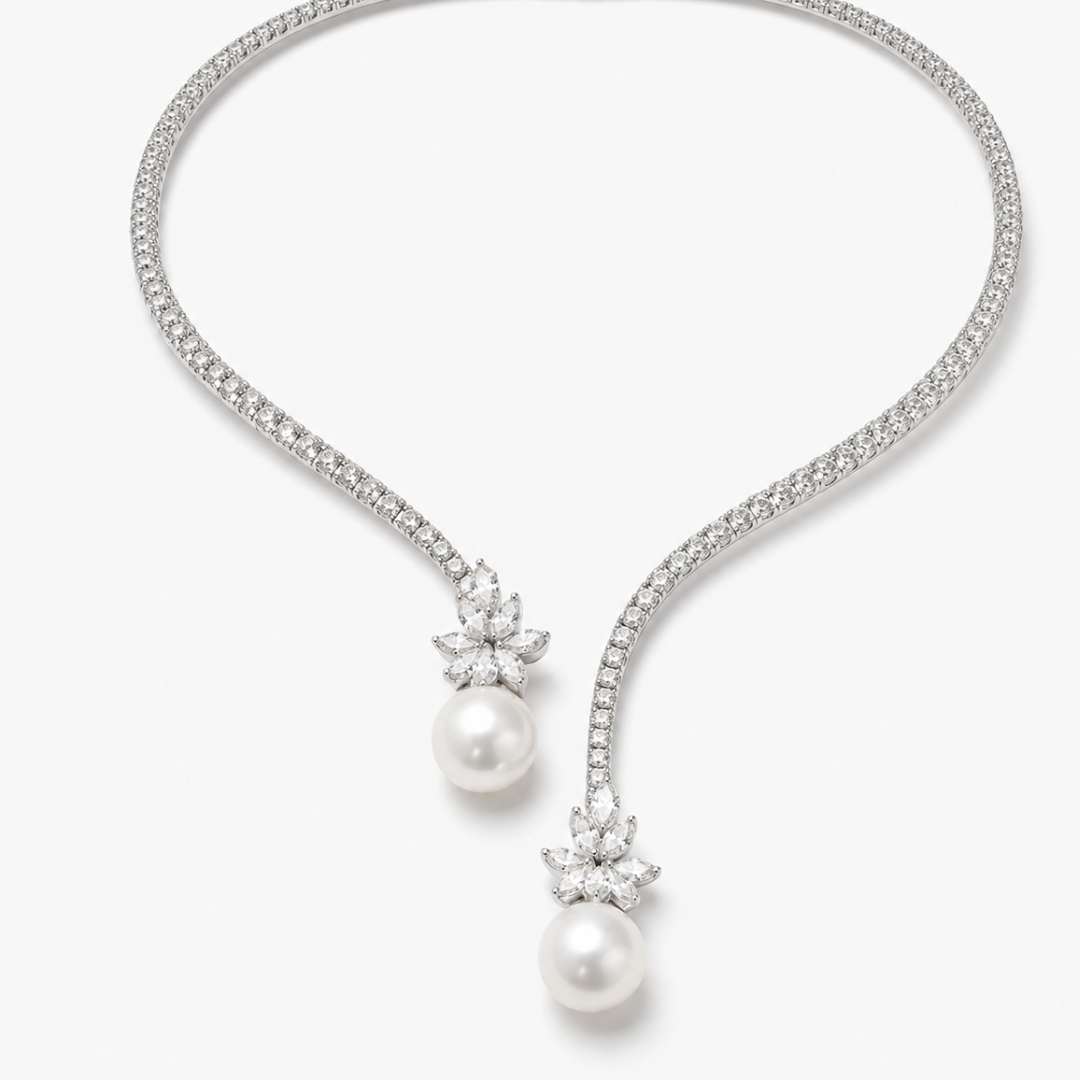 Lyra – Polished Sterling Silver Necklace with Pearls