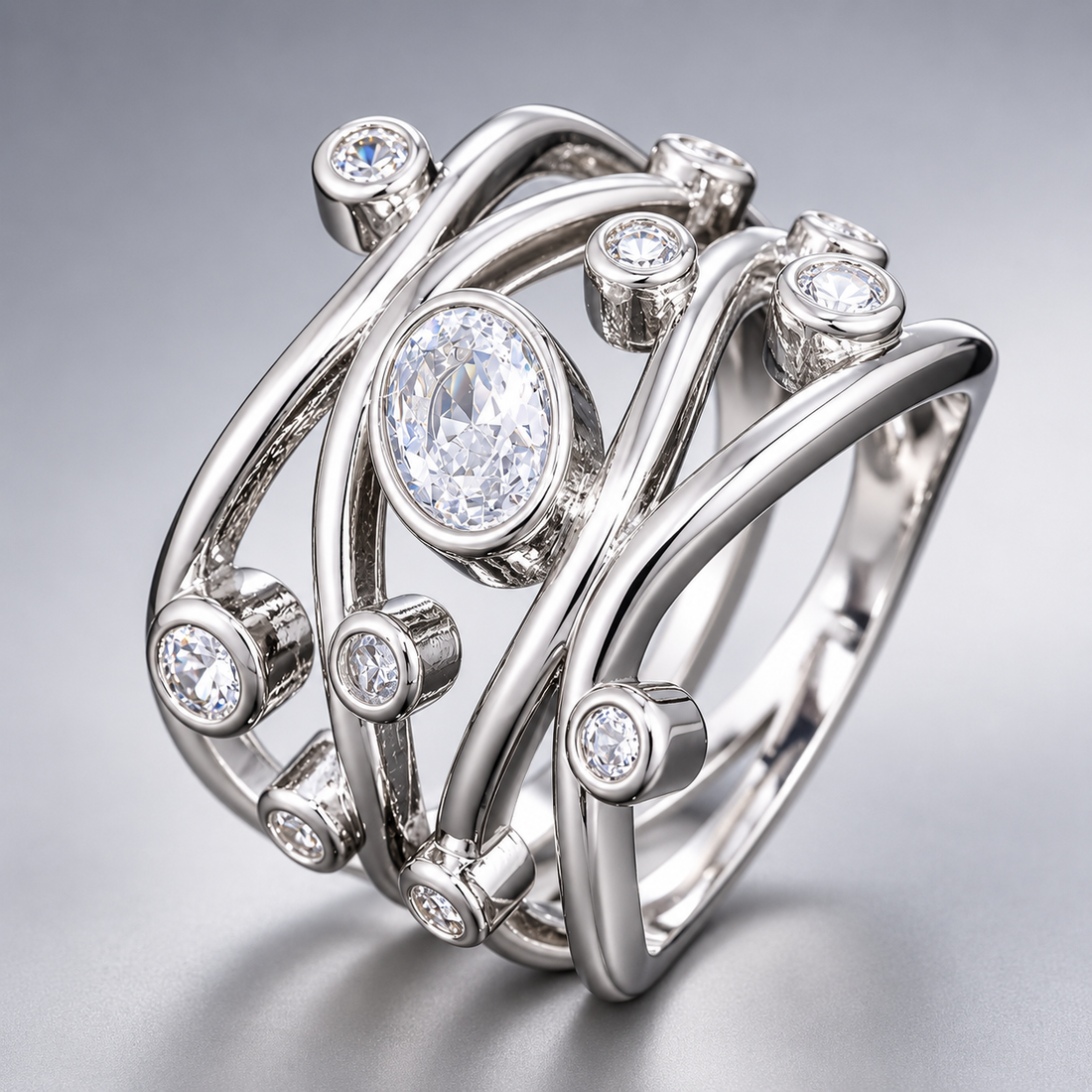 Inara – Vintage Ring in Silver with Irregular Zirconia