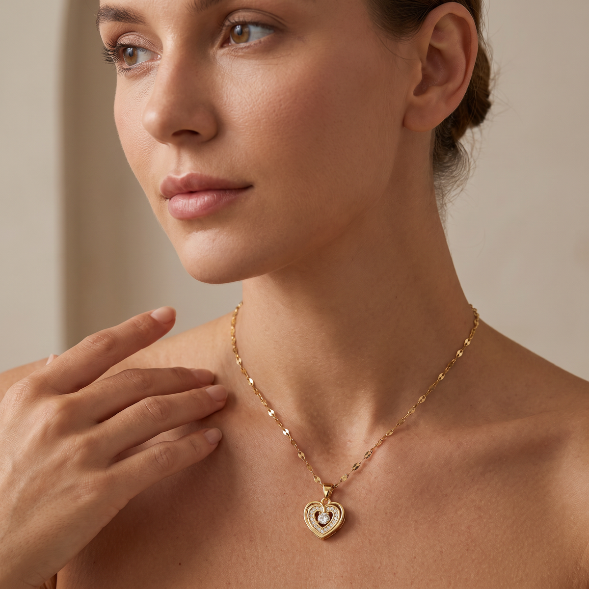 Double Layer Necklace with Love Heart Pendant
