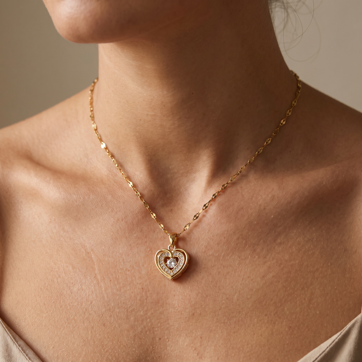 Double Layer Necklace with Love Heart Pendant