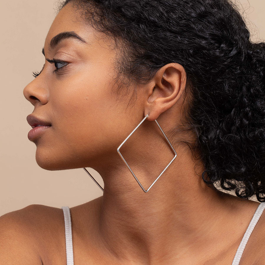 Square Geometric Earrings - Hoop Earrings