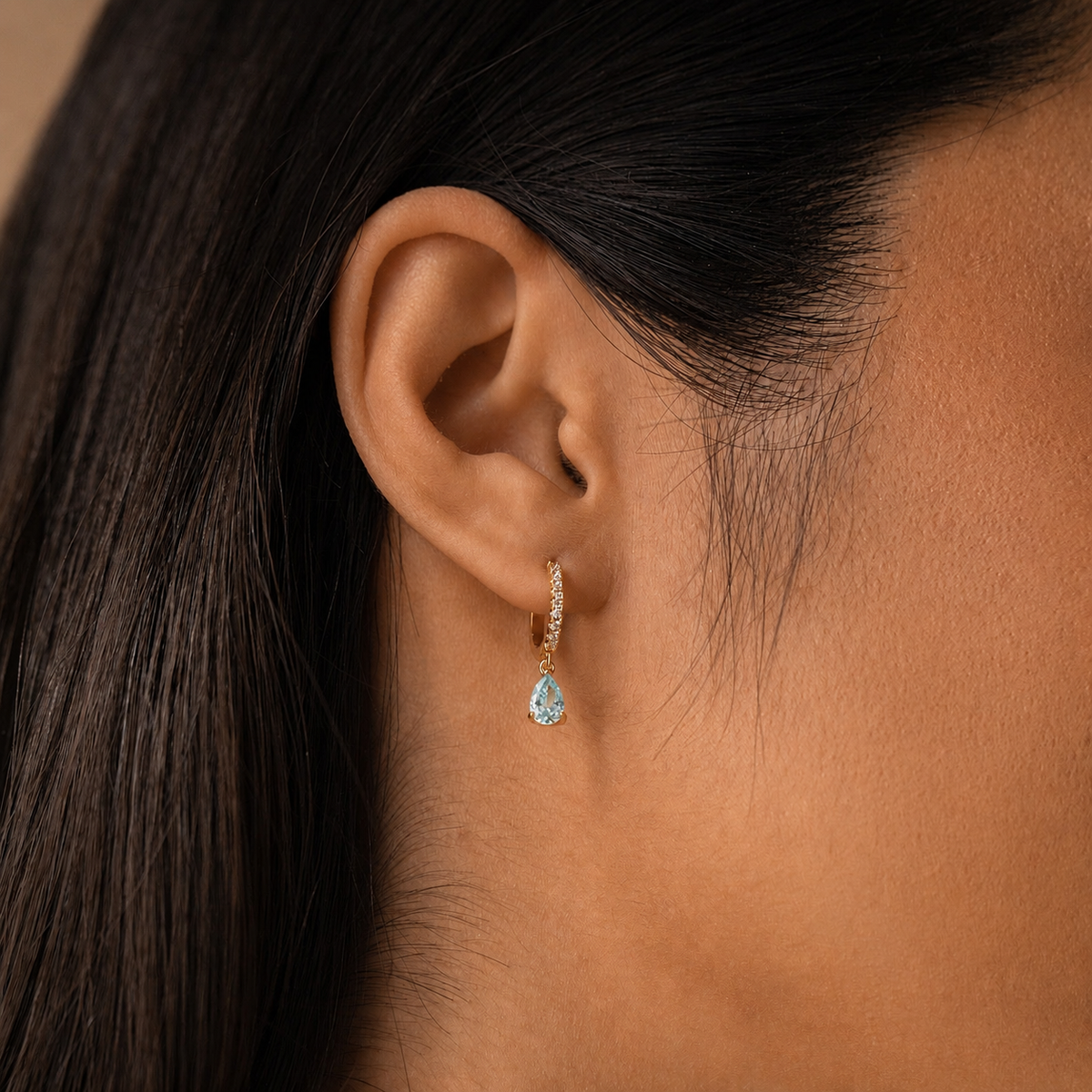 Birthstone Drop Huggies - Rhinestone Earrings