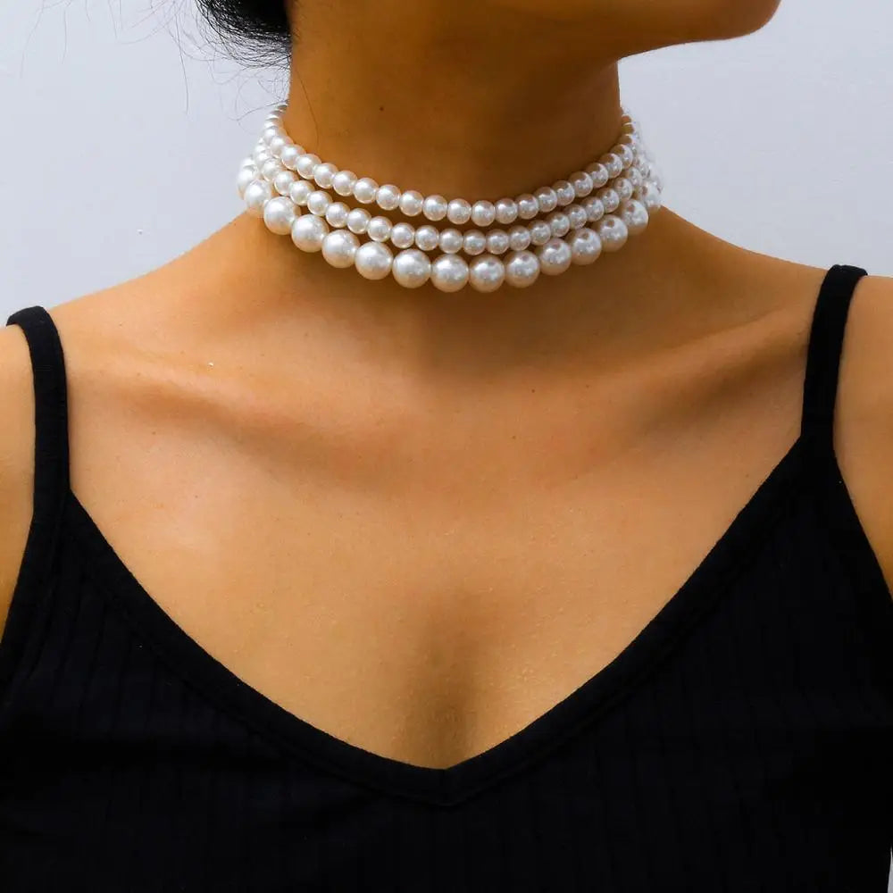 Pearl Choker Necklace Set - (Set of 3) Pearl Necklace
