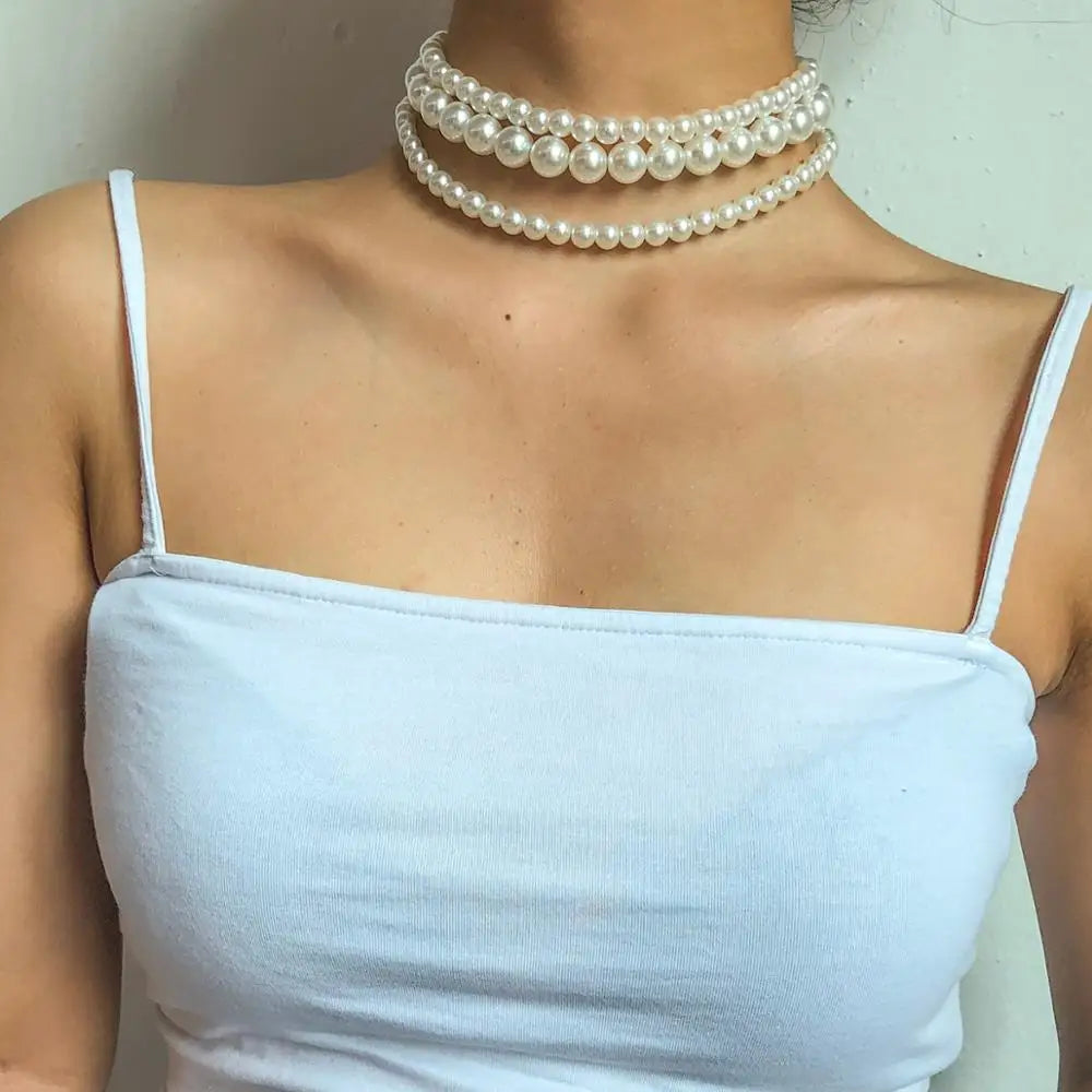 Pearl Choker Necklace Set - (Set of 3) Pearl Necklace