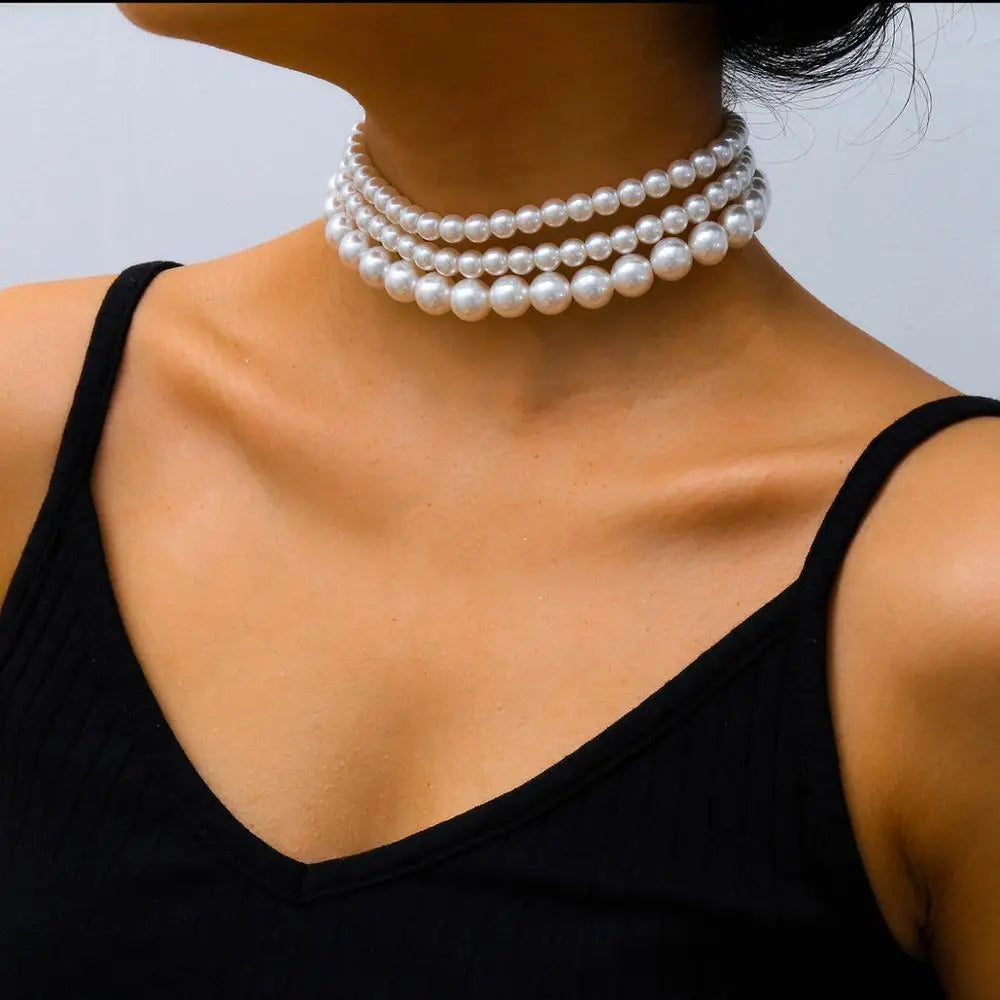 Pearl Choker Necklace Set - (Set of 3) Pearl Necklace