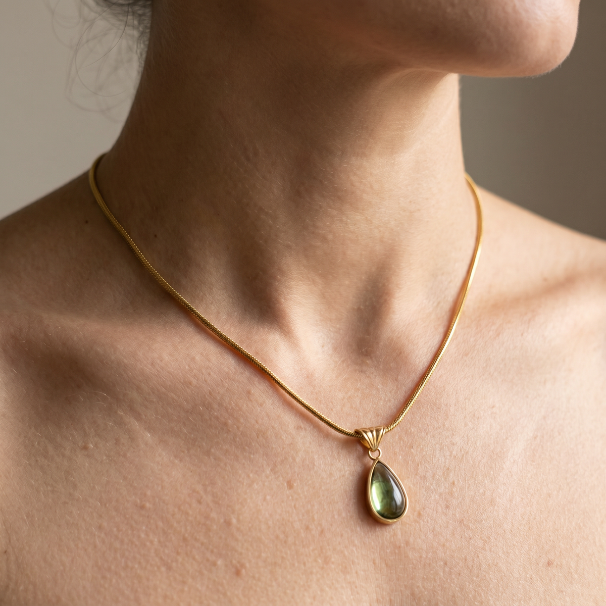 Mermaid Green Drop Gold Necklace