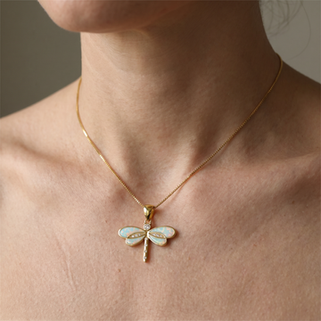 Priya – Dragonfly Necklace Gold featuring Opal