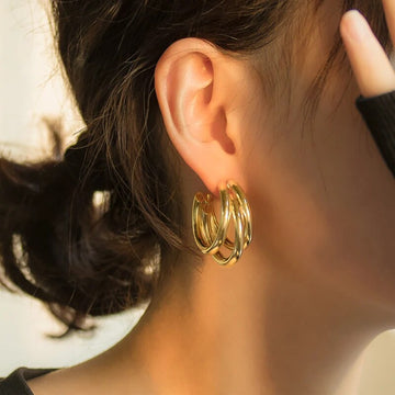 Triple Ring Earring - 3 Golden Ring Earrings