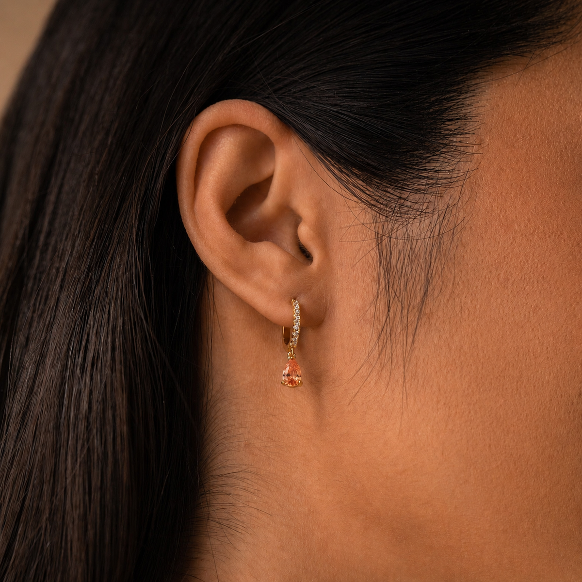 Birthstone Drop Huggies - Rhinestone Earrings