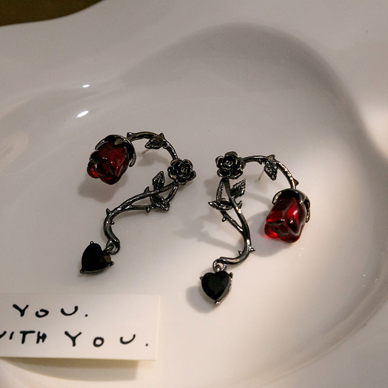 Rosalya – Earrings Red Rose & Dark Blackberry