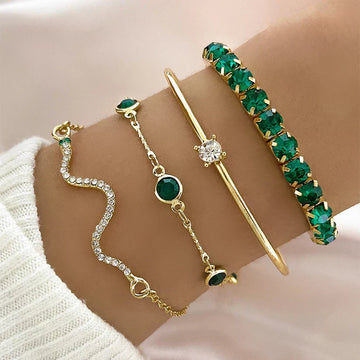 Camille – Set of Stylish Bracelets with Green Stones
