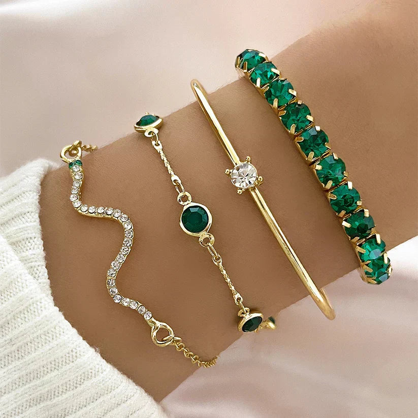 Camille – Set of Stylish Bracelets with Green Stones