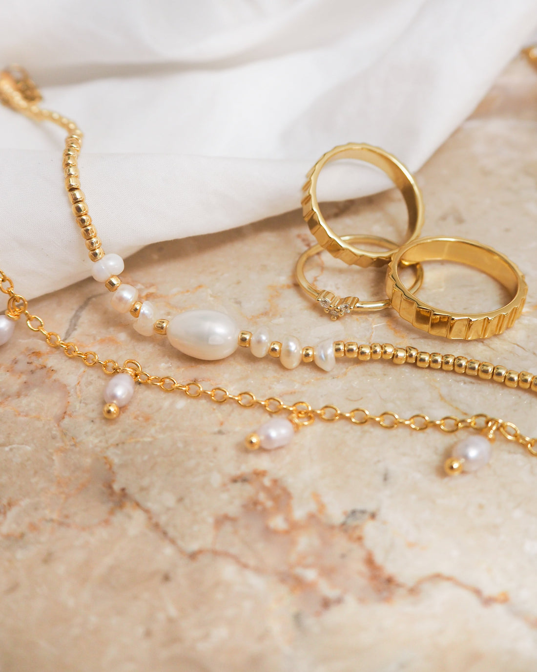 Gold Ankle Chain featuring Freshwater Pearls