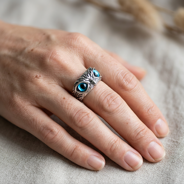 Happy Owl – Artisan Silver Ring with Opal Glow