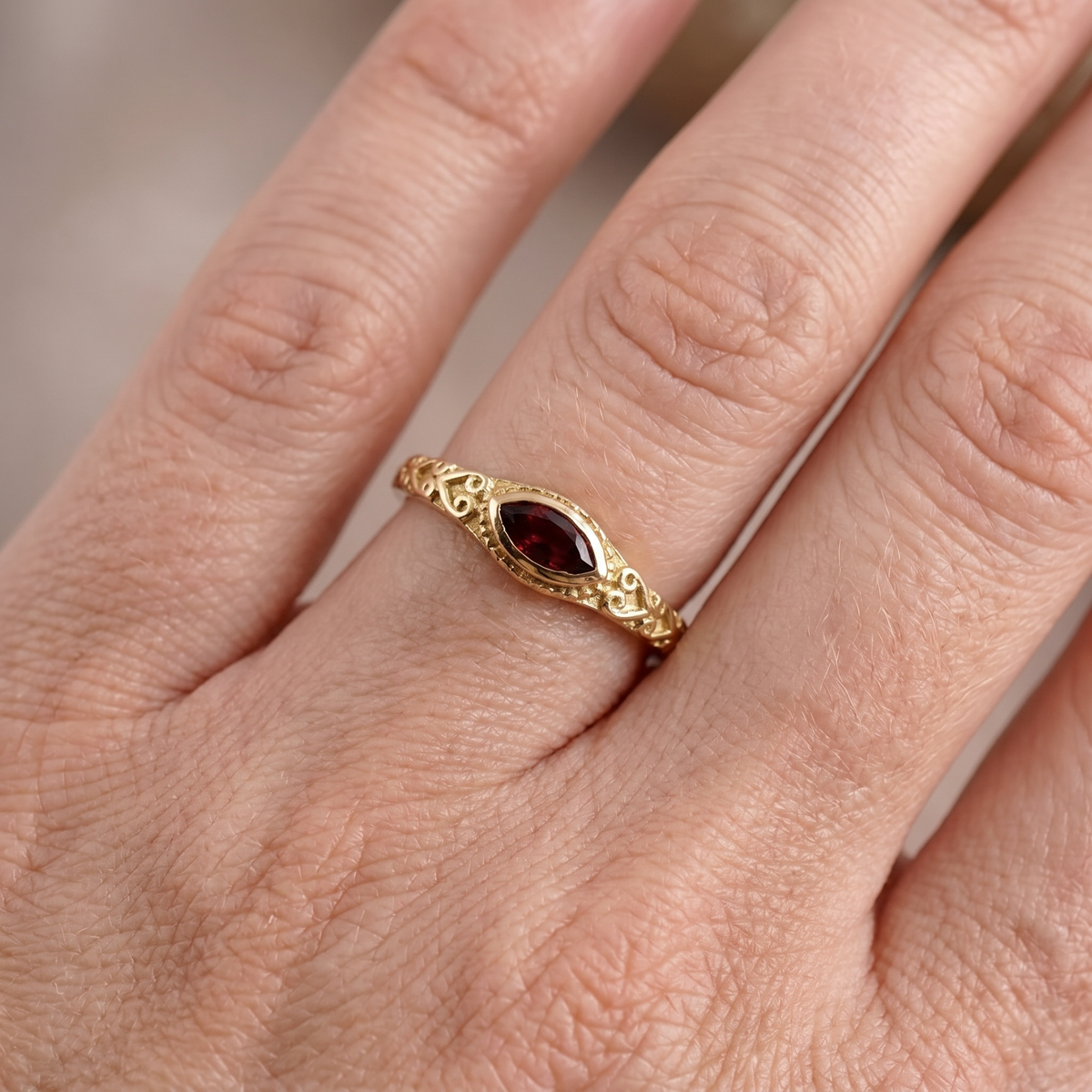 Olga – Golden Ring with Red Vintage Stone