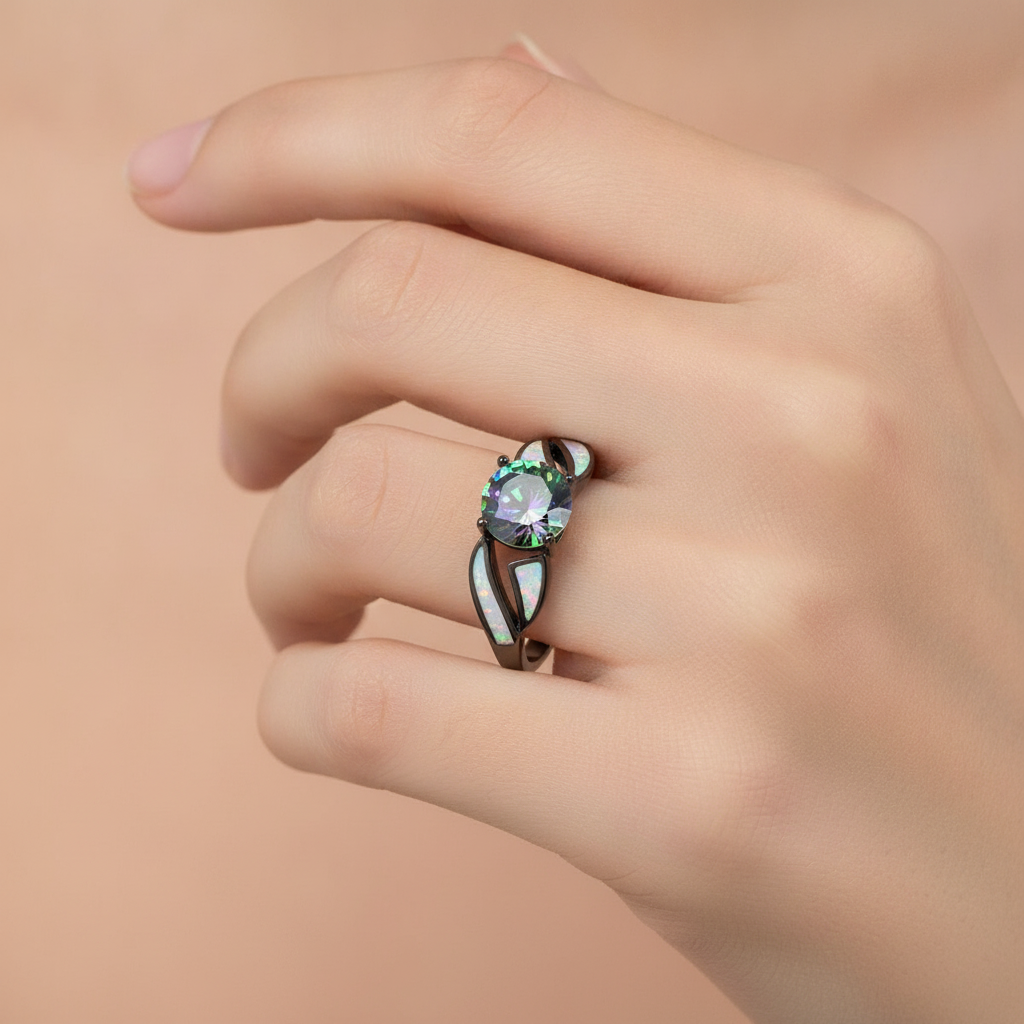 Mirella – Ring featuring Rainbow Opal and Topaz
