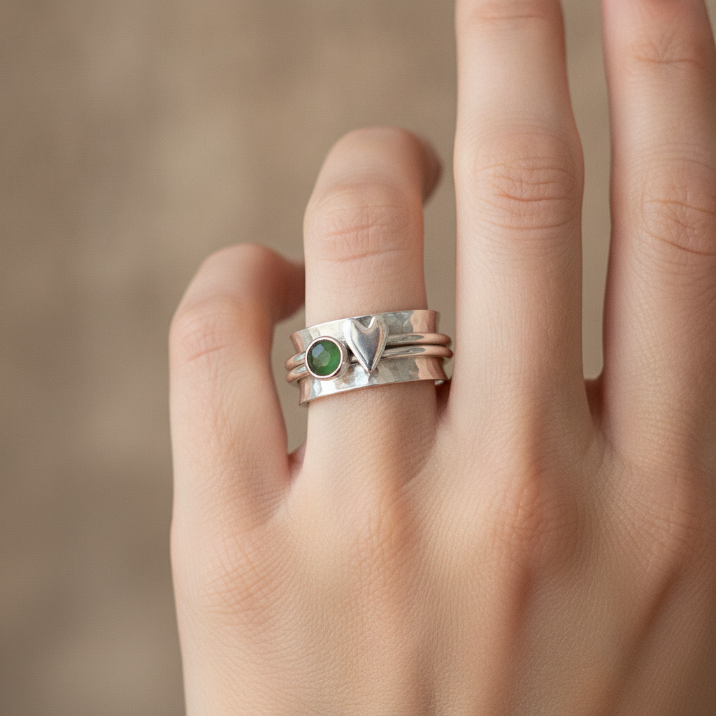 Maely – Heart Ring in Vintage Silver Style
