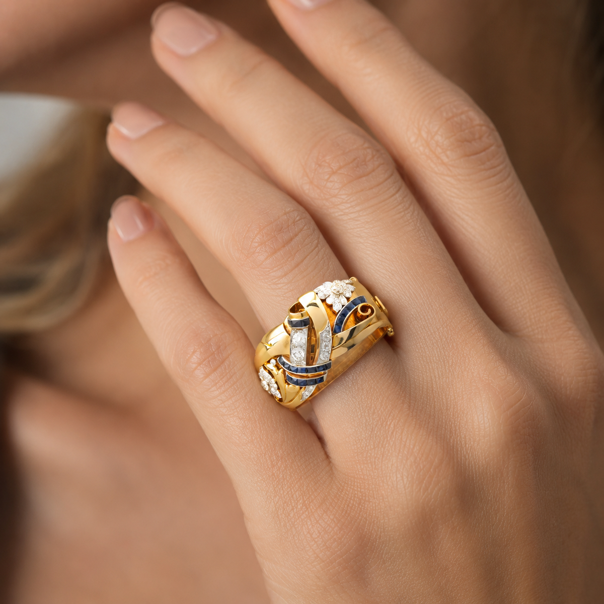 Mireille – Vintage ring in gold & blue zircon