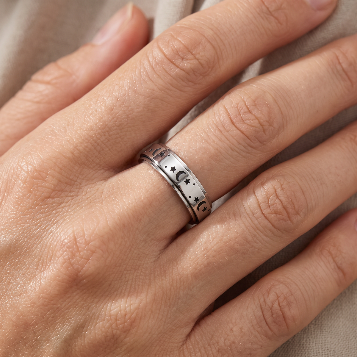 Astrid – Celestial Ring with Moon and Star