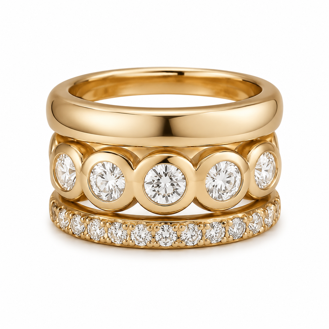 Freya – Ring set crafted from hammered gold