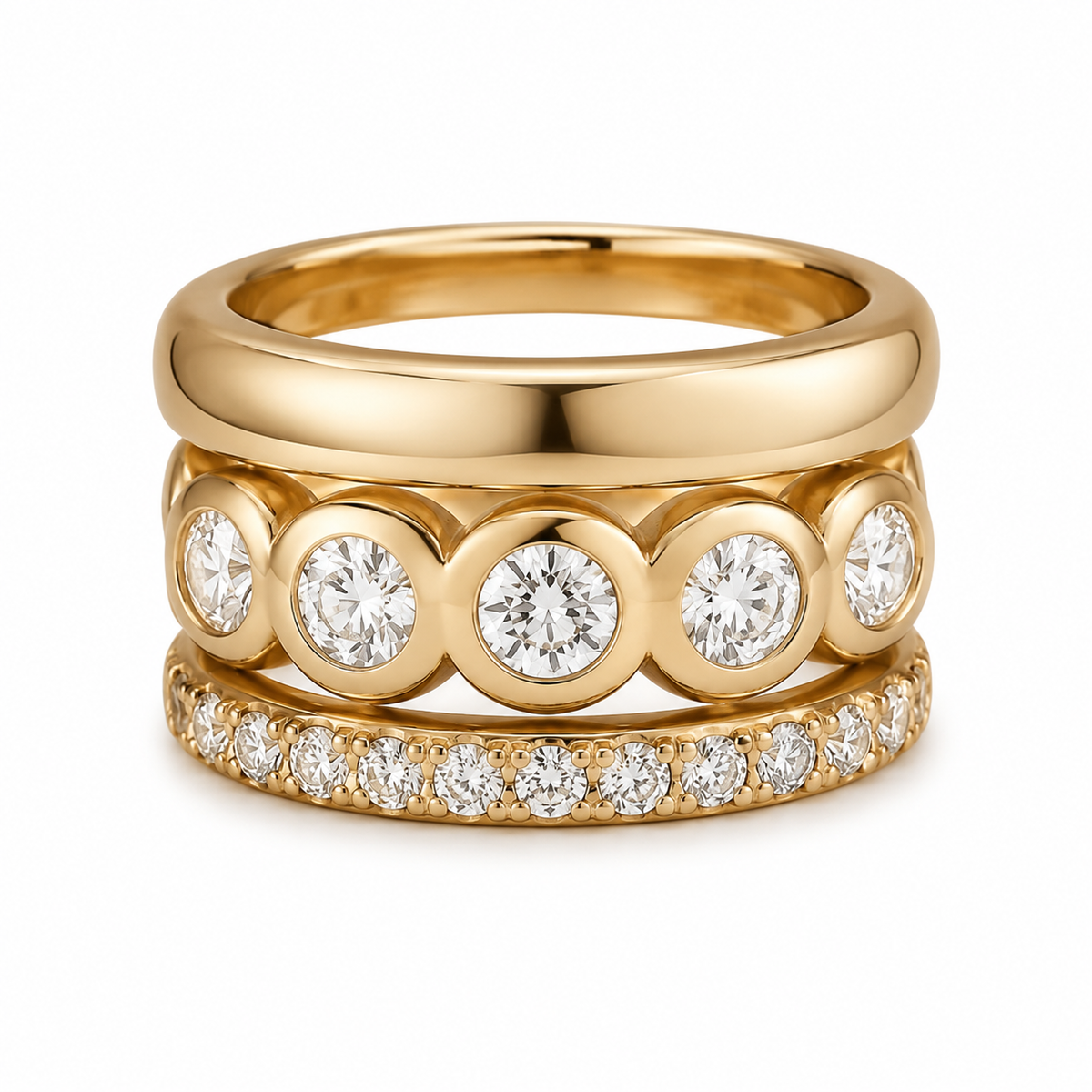 Freya – Ring set crafted from hammered gold