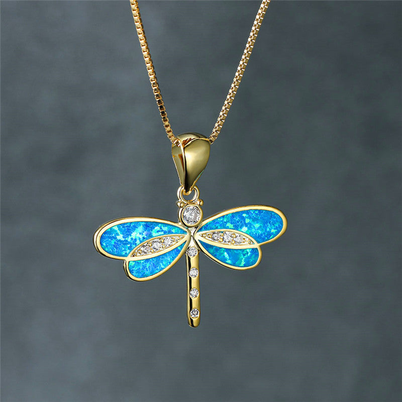 Siena – Necklace Featuring Dragonfly in Gold and Opal