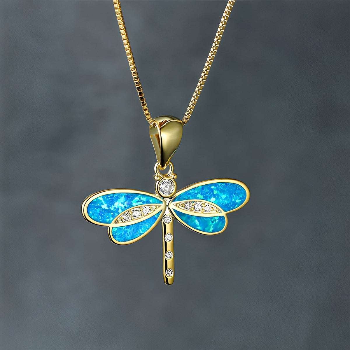 Priya – Dragonfly Necklace Gold featuring Opal