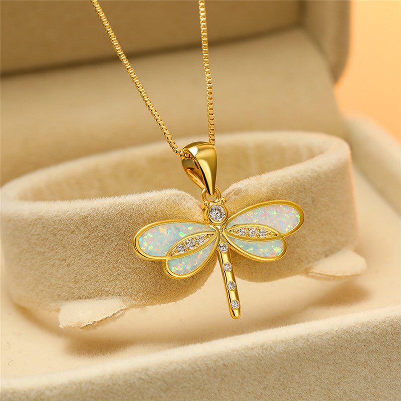 Siena – Necklace Featuring Dragonfly in Gold and Opal