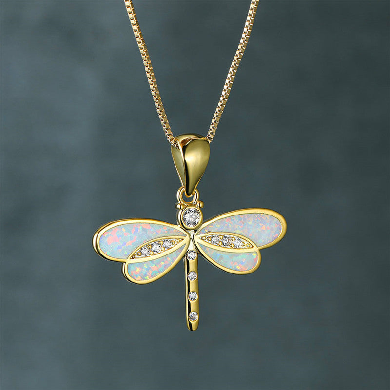 Siena – Necklace Featuring Dragonfly in Gold and Opal