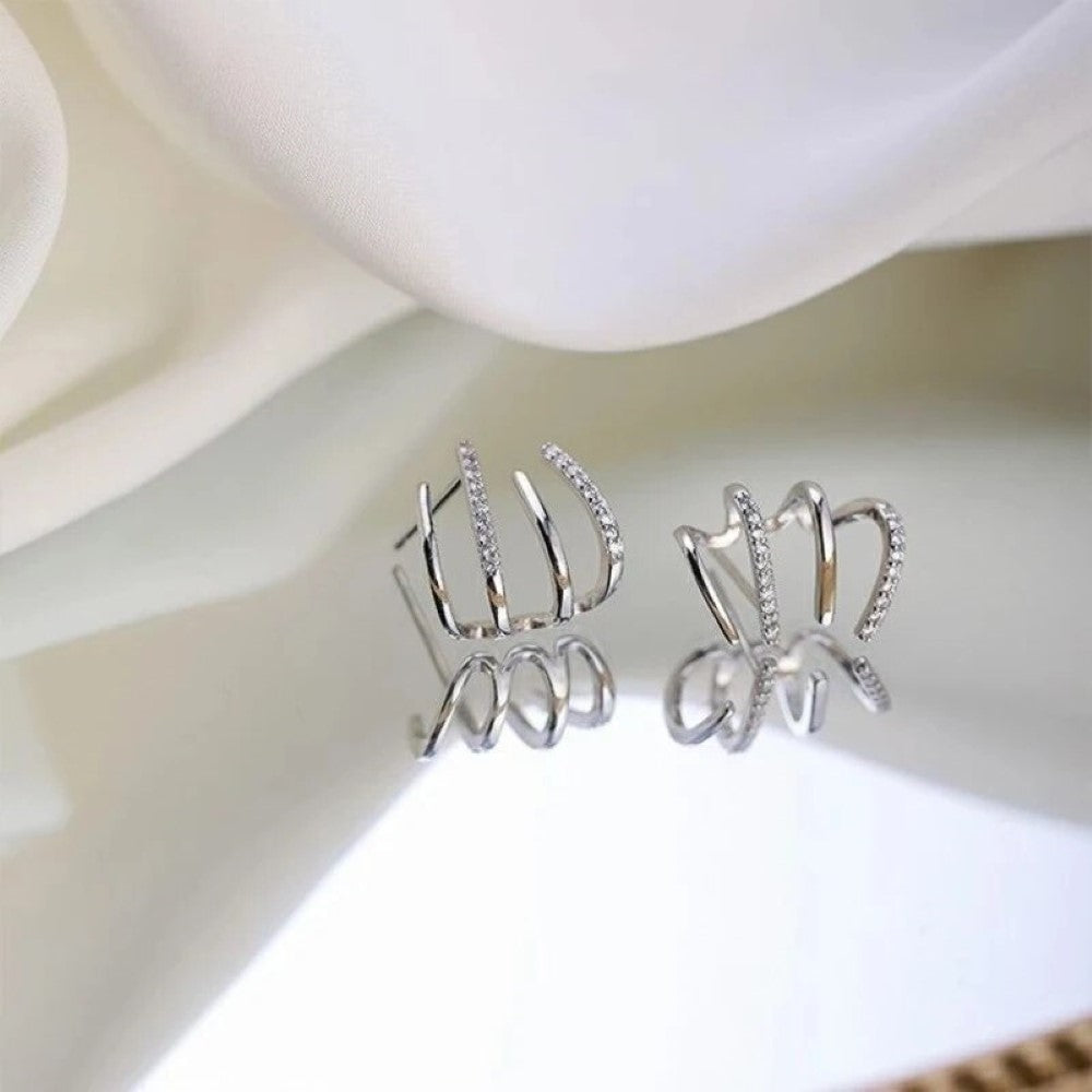 Four-Pointed Zirconia - Inlay Huggie Earrings