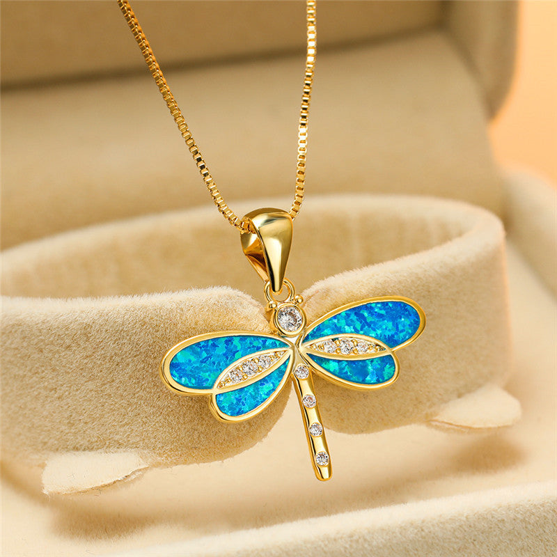 Siena – Necklace Featuring Dragonfly in Gold and Opal
