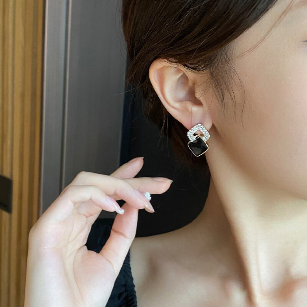 Geometric Stud Earrings - Earrings Featuring Black Zirconia