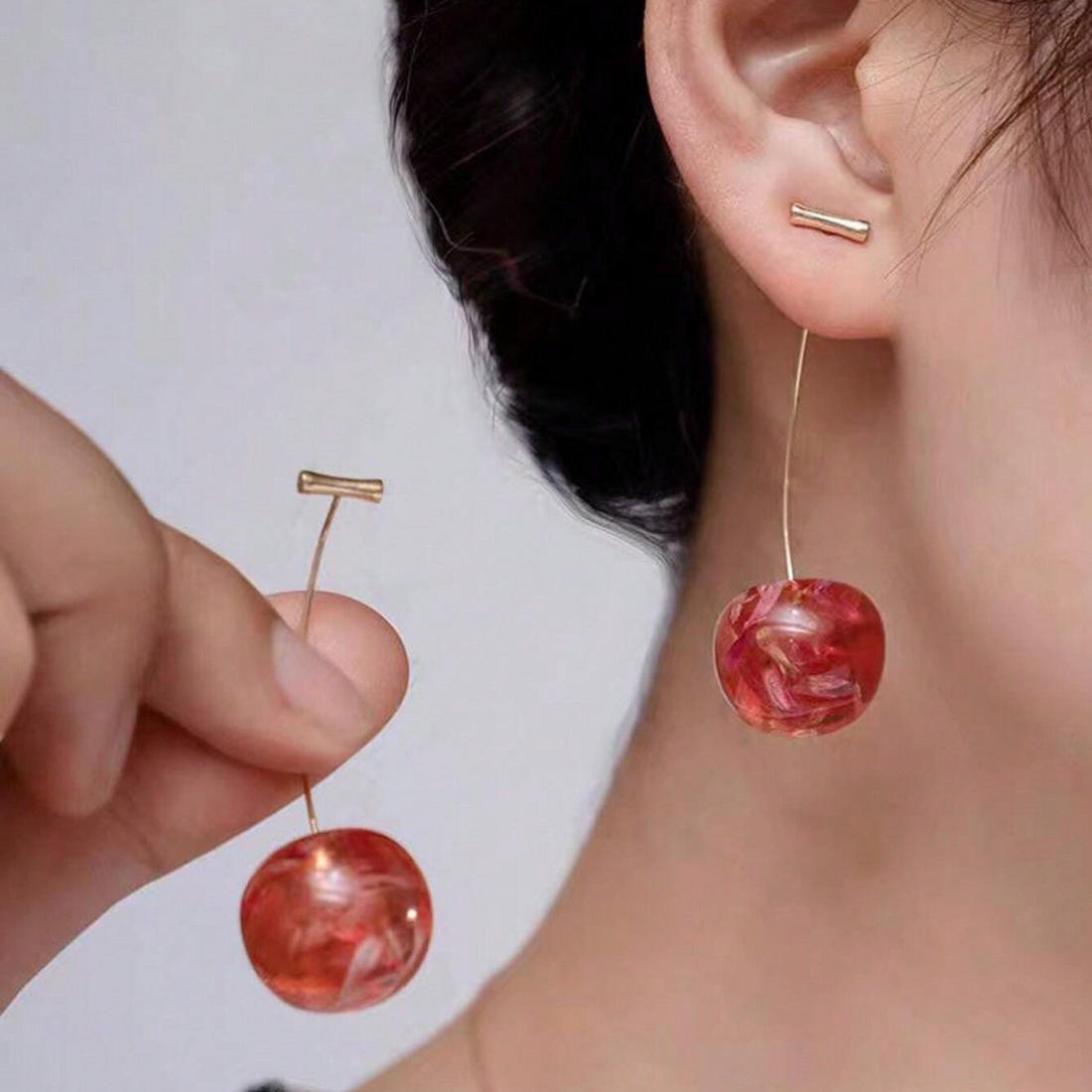 Dried Cherries - Long Cherry Earrings
