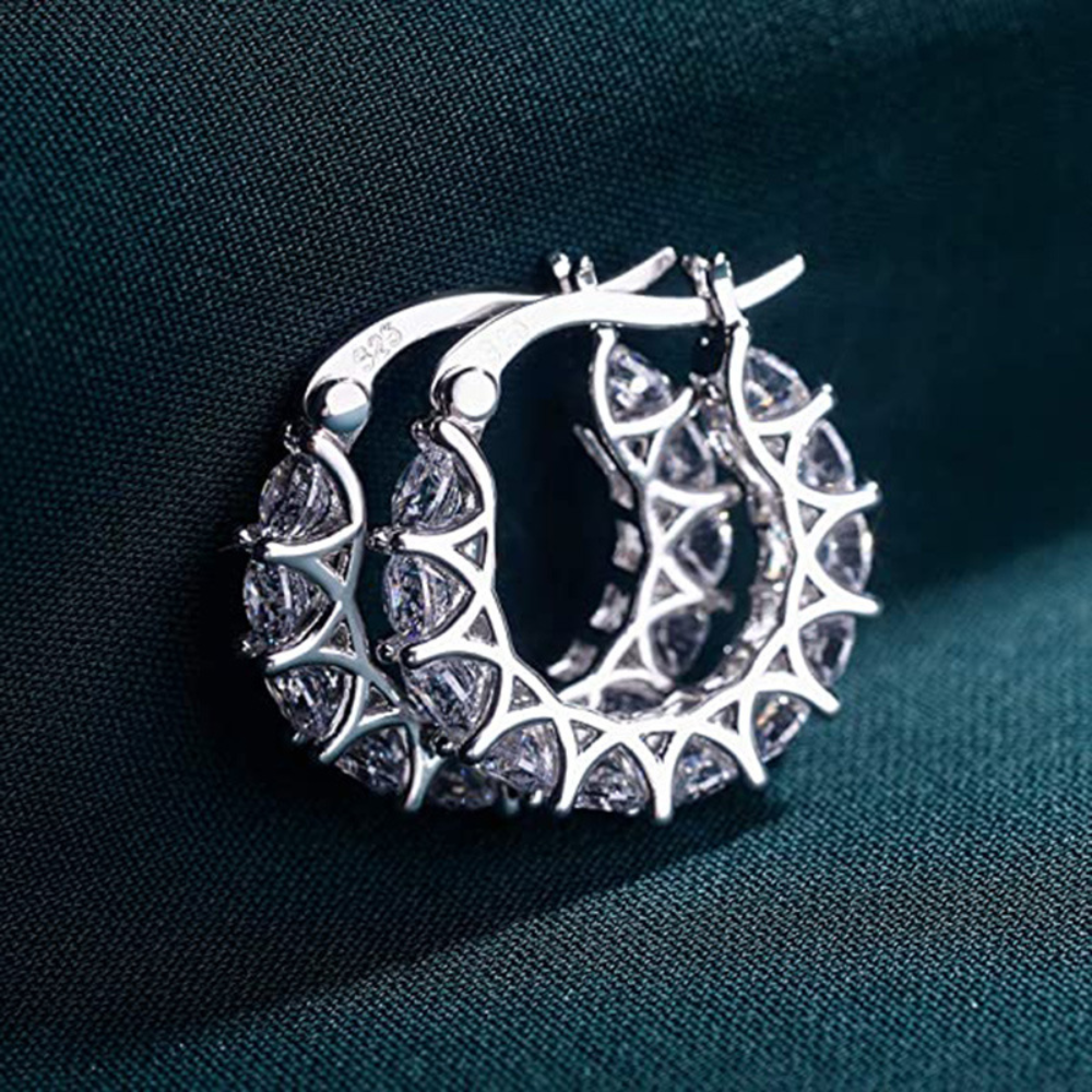 Zircon Hoop Earrings - Diamond Charm Hoops