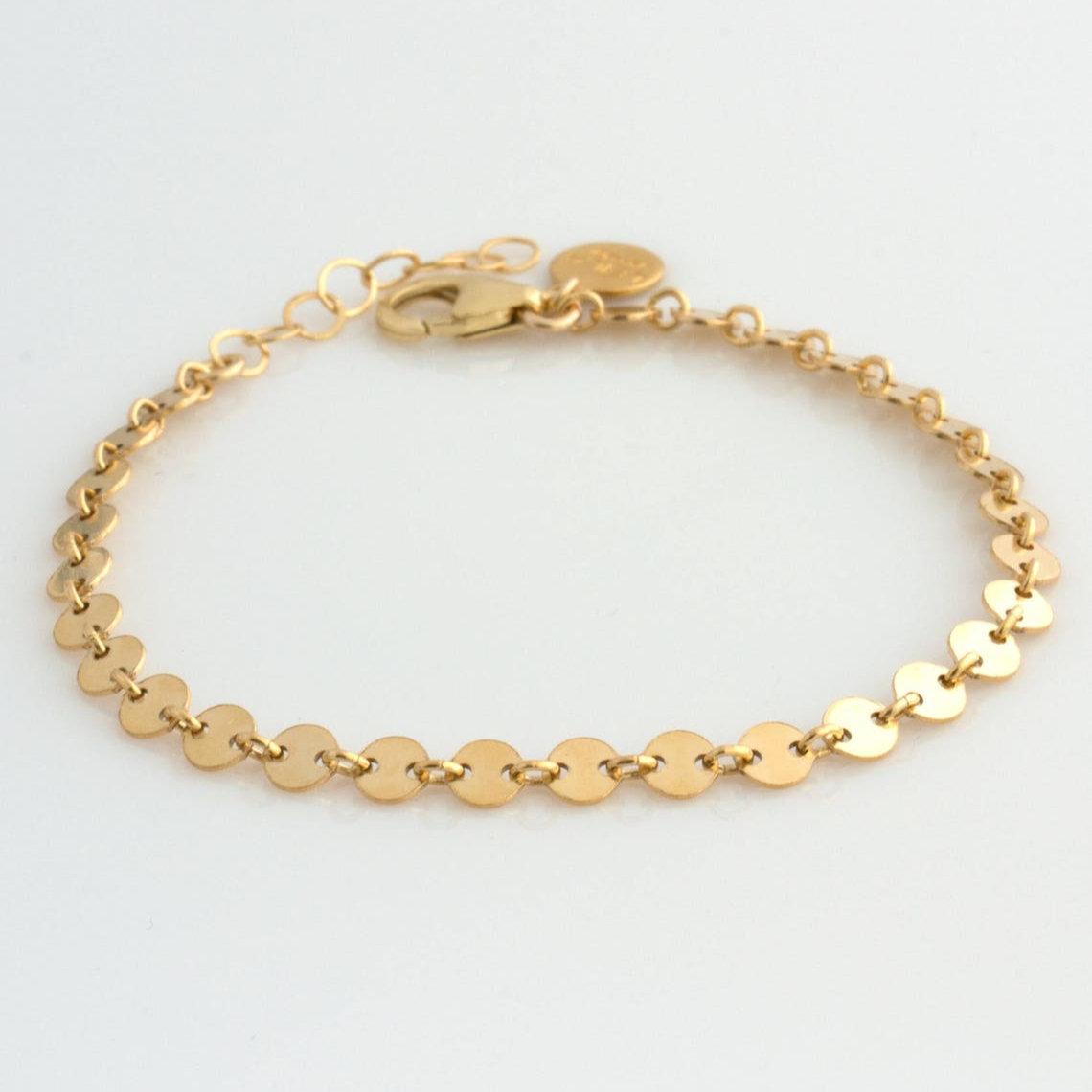Disc Bracelet with Tube Chains - Set of Stacked Bracelets