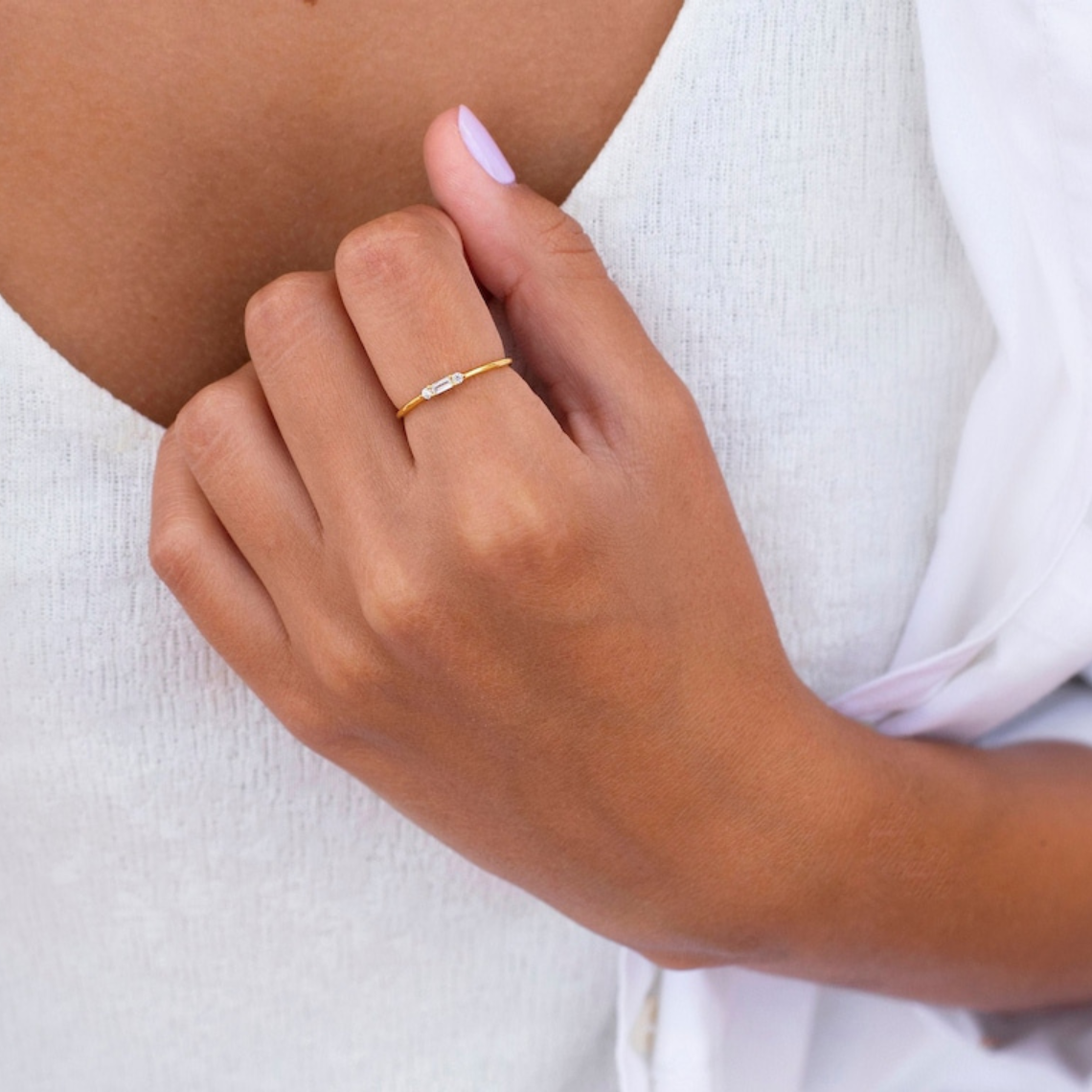 Petite Baguette - Subtle Round CZ Ring