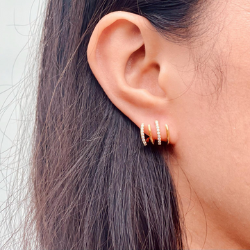 Four-Pointed Zirconia - Inlay Huggie Earrings