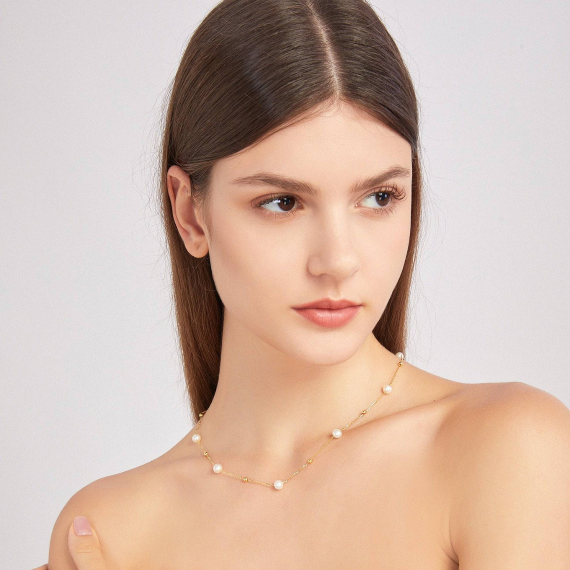 Gold Pearl Necklace - Alternating Pearls and Golden Links