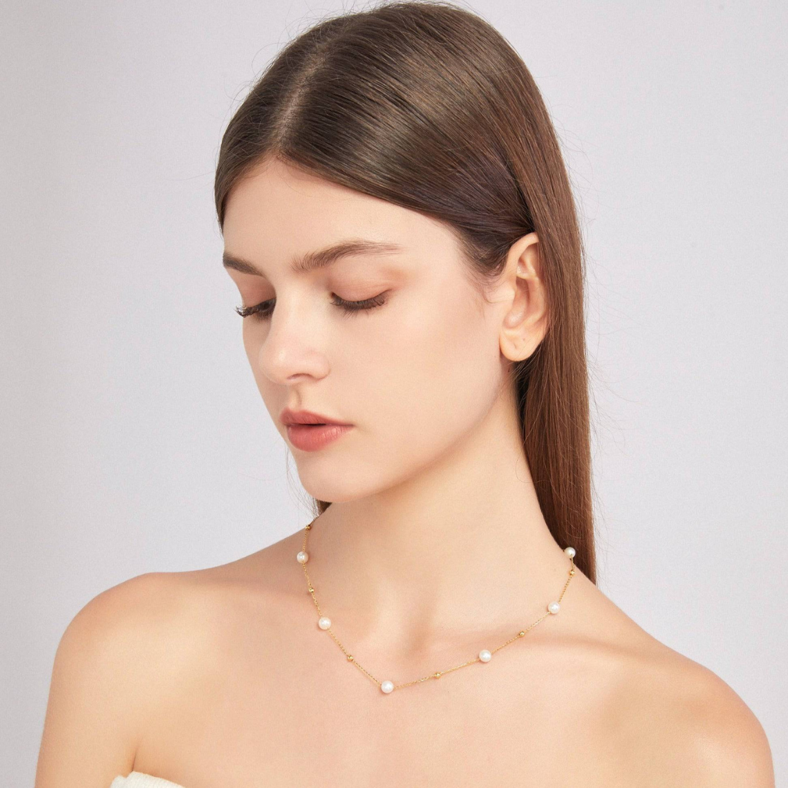 Gold Pearl Necklace - Alternating Pearls and Golden Links