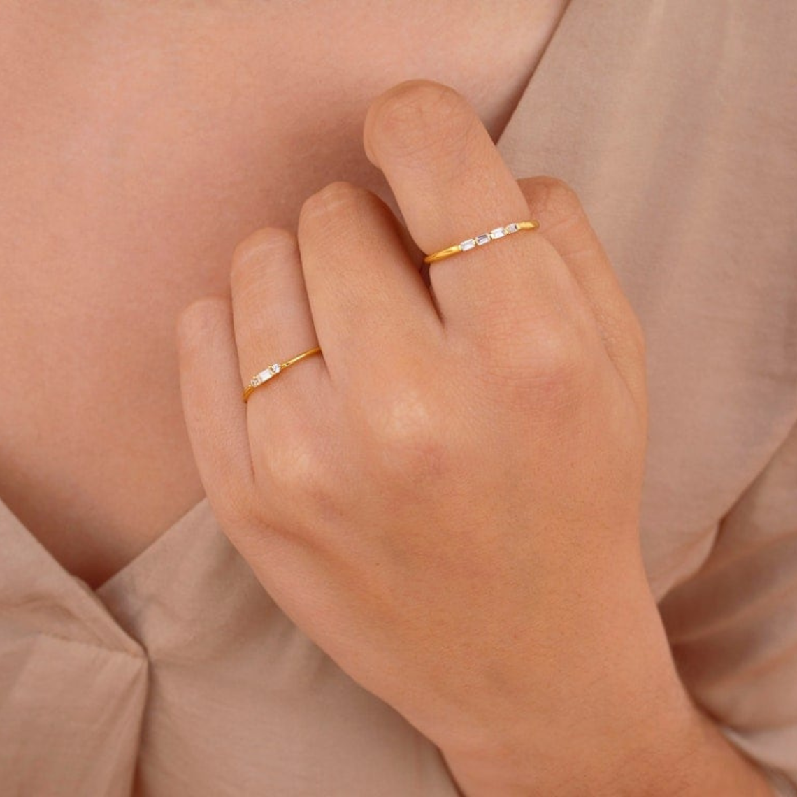 Petite Baguette - Subtle Round CZ Ring
