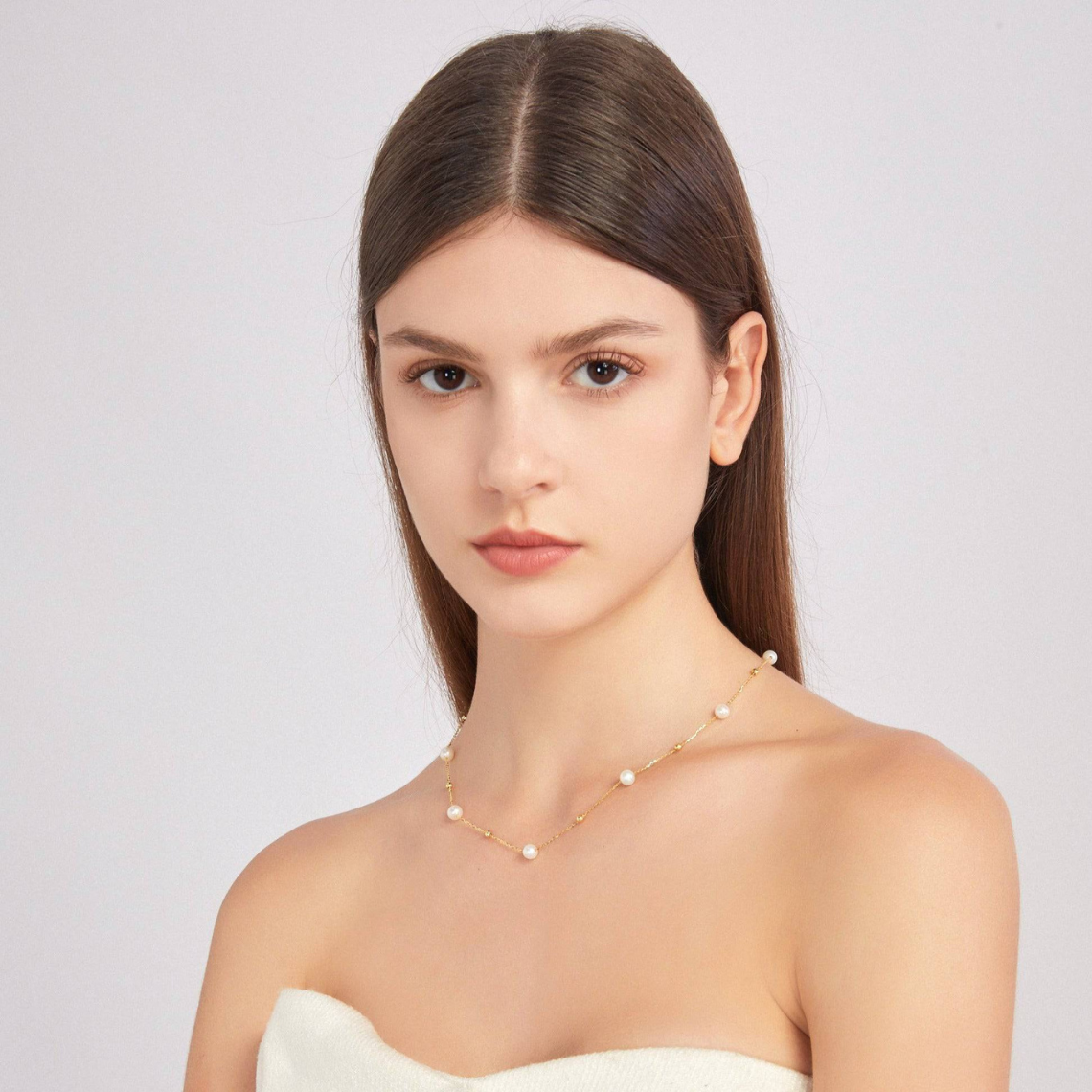 Gold Pearl Necklace - Alternating Pearls and Golden Links