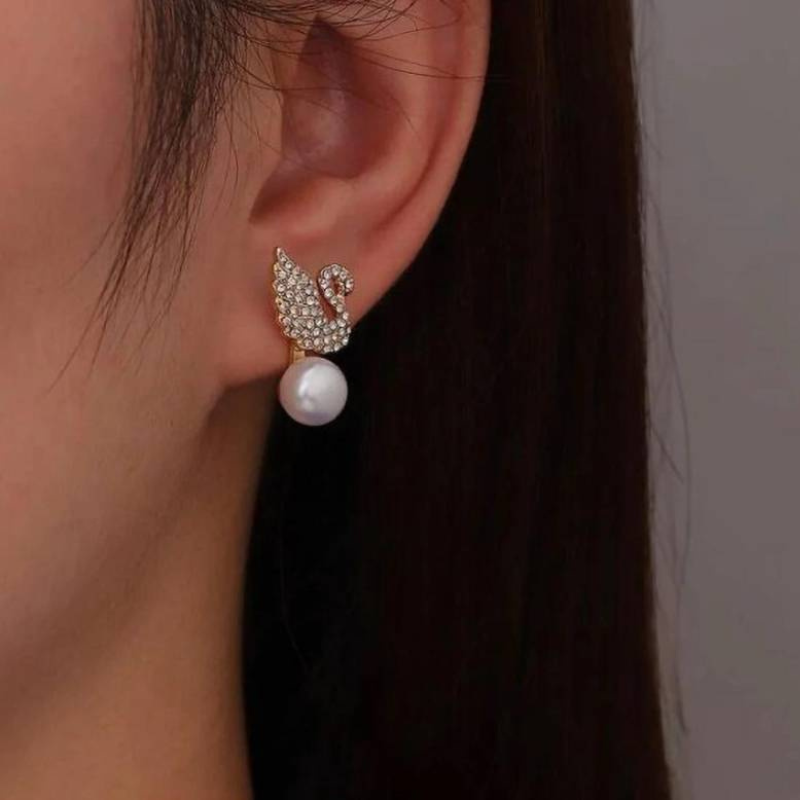 Swan Stud Earrings - Pearl Swan Earrings