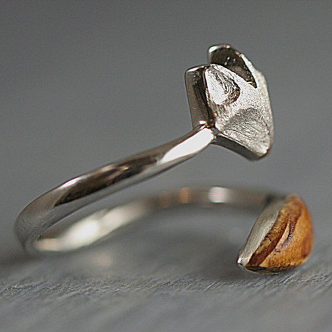 Adjustable Fox Ring Crafted from Wood - Fox Face Silver Ring