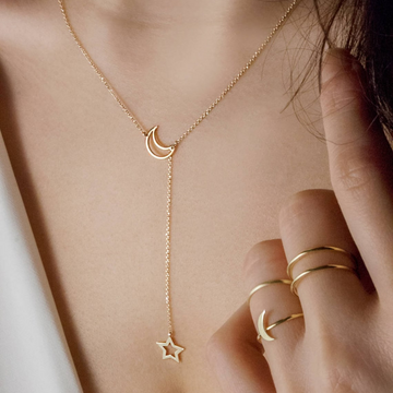 Moon and Star - Lariat style necklace